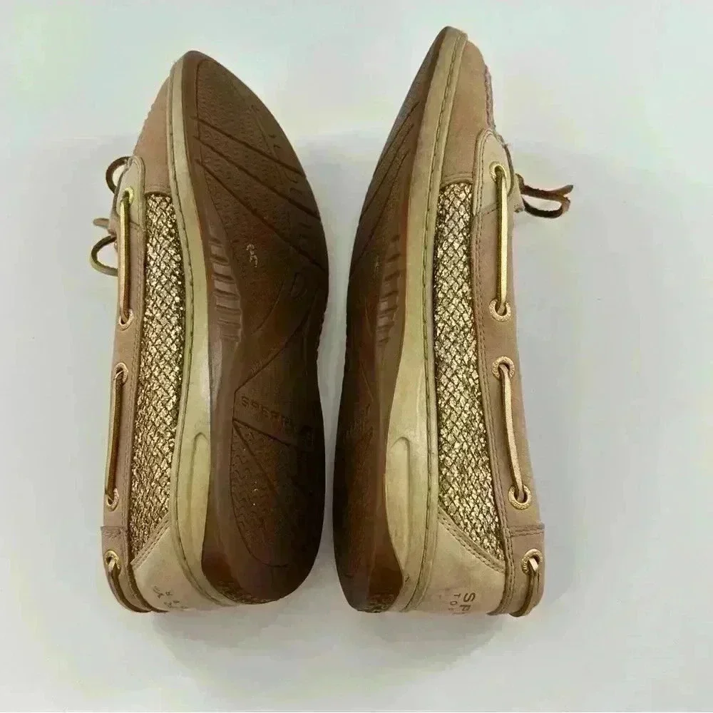 Sperry topsider flats 8.5 leather boat shoes gold glitter mermaidcore preppy